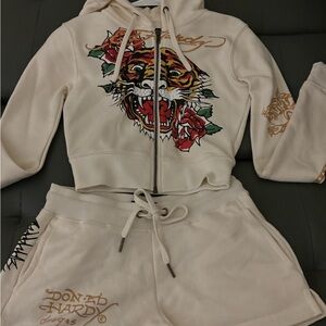 Ed Hardy Off-White Tiger Graphic Hoodie tracksuit set